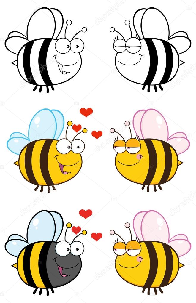Cartoon bees couple in love