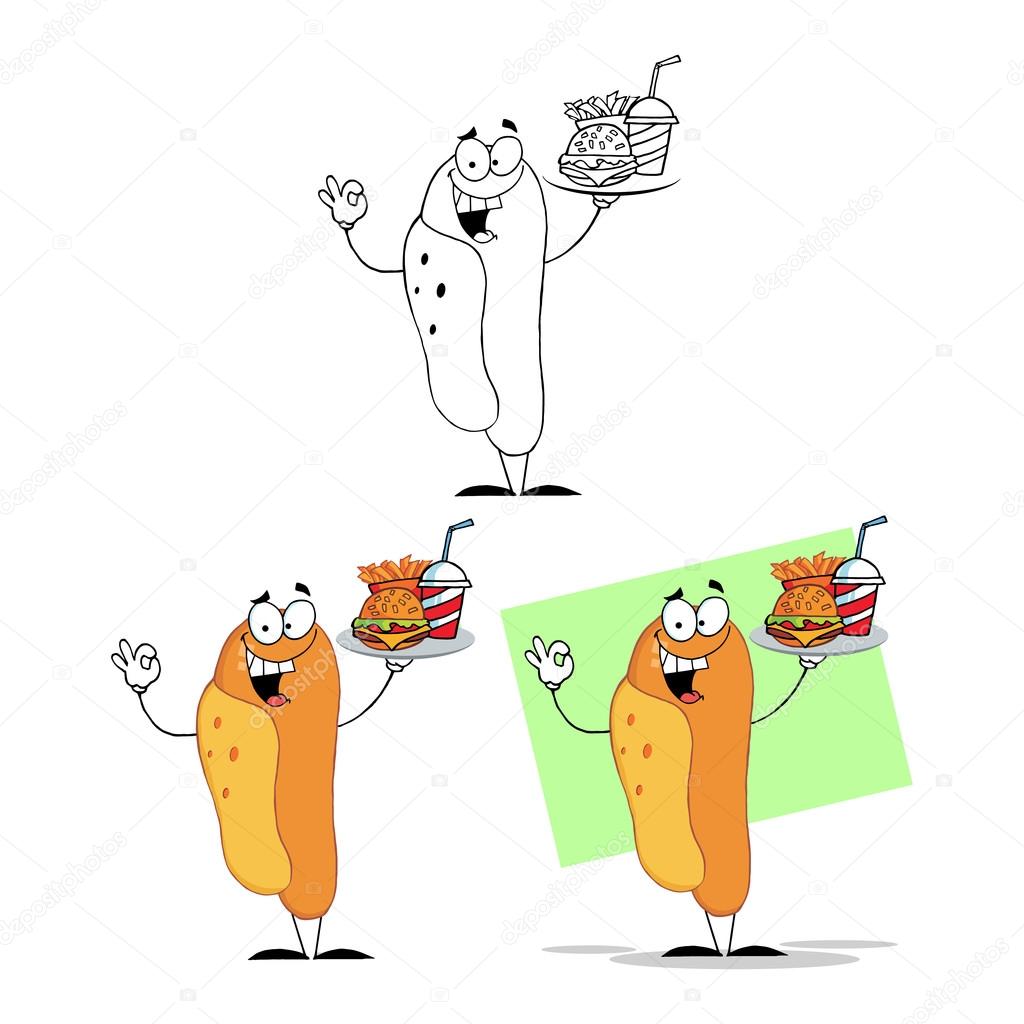Cartoon Hot Dog character set