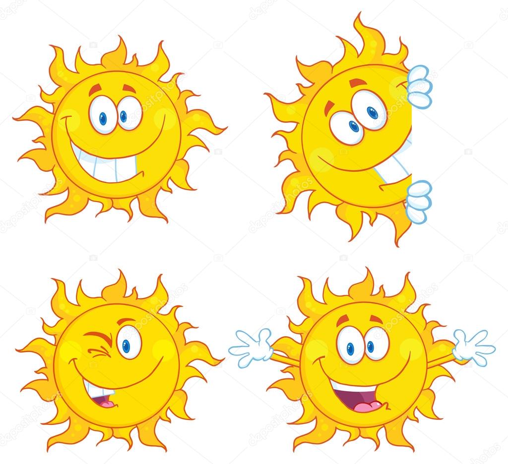 Cartoon sun character set