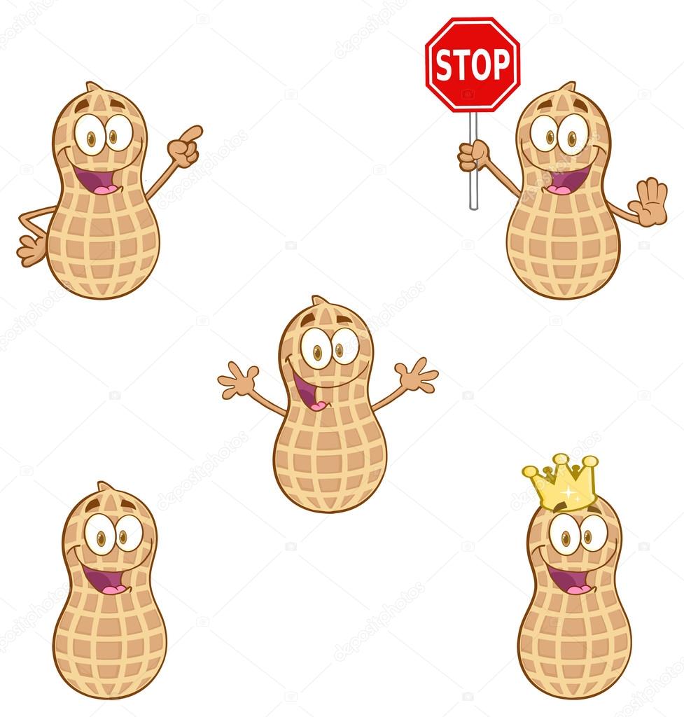 Cartoon Peanut Mascot Character set