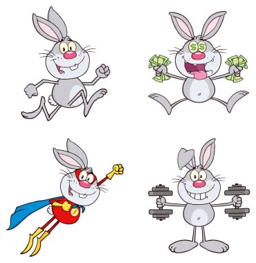 karikatür tavşan, tavşanlar seti