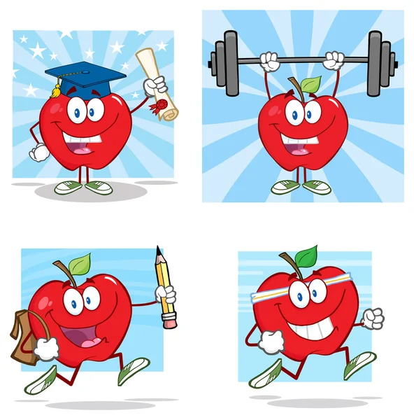 Manzanas rojas de dibujos animados conjunto — Vector de stock