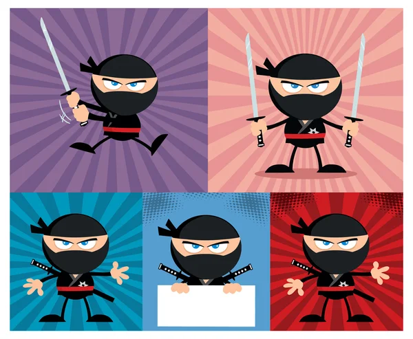 Luchador Ninja de dibujos animados — Vector de stock