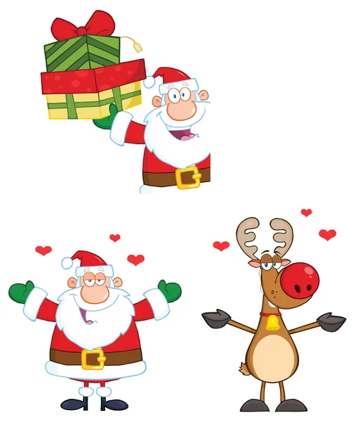 Père Noël et rennes rudolphe — Image vectorielle