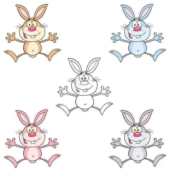 Conejos de dibujos animados, conjunto de conejos — Vector de stock