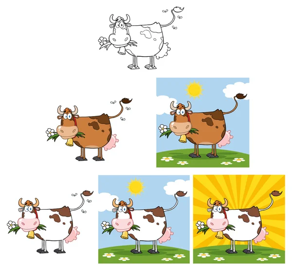 Cow with flower character — Stock Vector