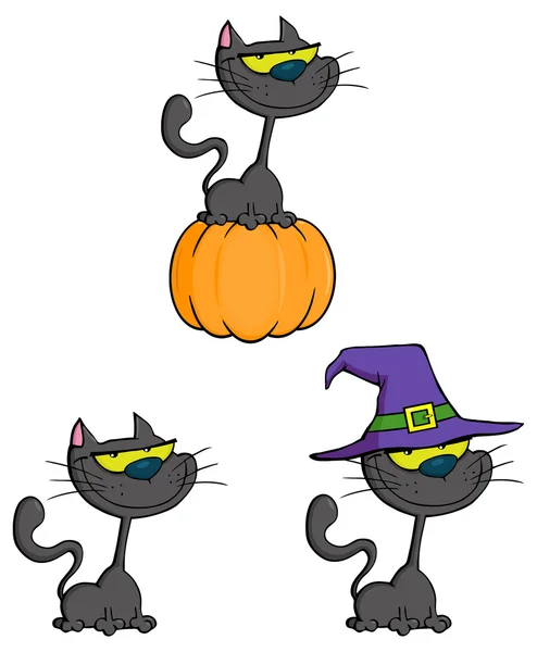 Halloweenkatt og gresskar – stockvektor