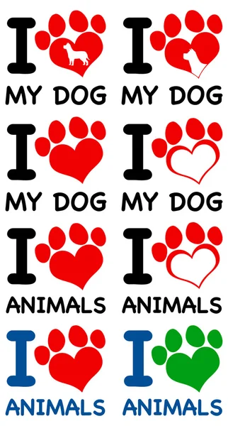 I aşk benim köpek ve hayvanlar — Stok Vektör