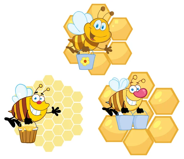 Happy carton bee  character — Stock Vector