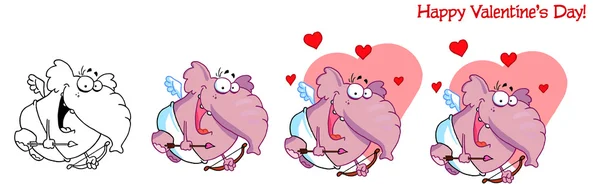 Jeu de caractères éléphant Cupidon — Image vectorielle