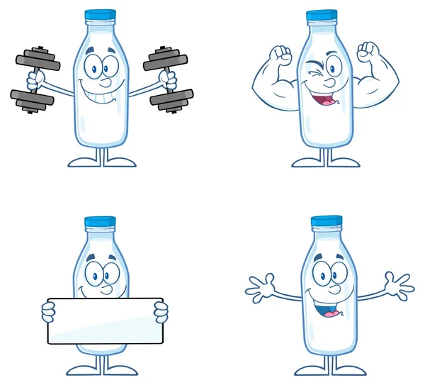Молочна пляшка в різних позах — стоковий вектор