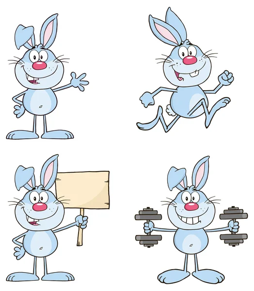 Conejos de dibujos animados, conjunto de conejos — Vector de stock