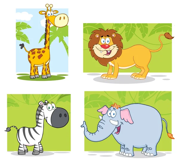 Lion giraff zebra och elefant — Stock vektor