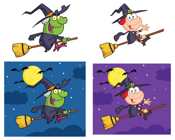Halloween Witch on broom — Stock Vector
