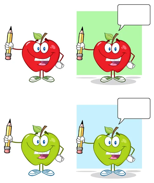 Rouge et vert jeu de pommes de dessin animé — Image vectorielle