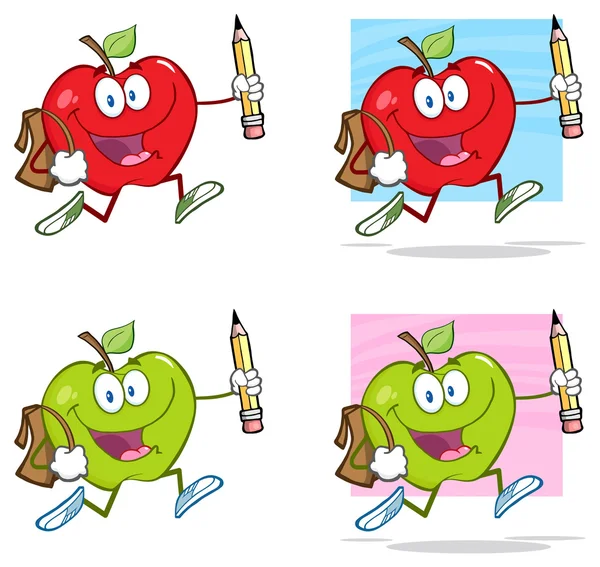 红色和绿色的卡通苹果套 — 图库矢量图片