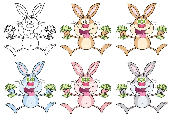 Conejos de dibujos animados, conjunto de conejos — Vector de stock