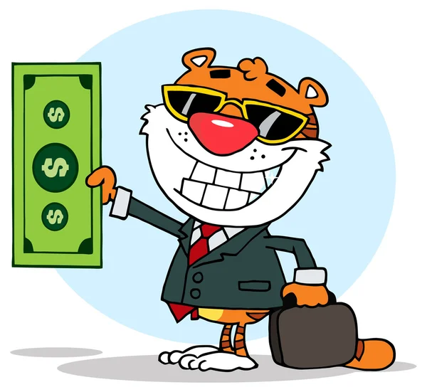 Tigre heureux garde dollar — Image vectorielle