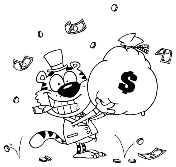 Tigre avec sac d'argent — Image vectorielle
