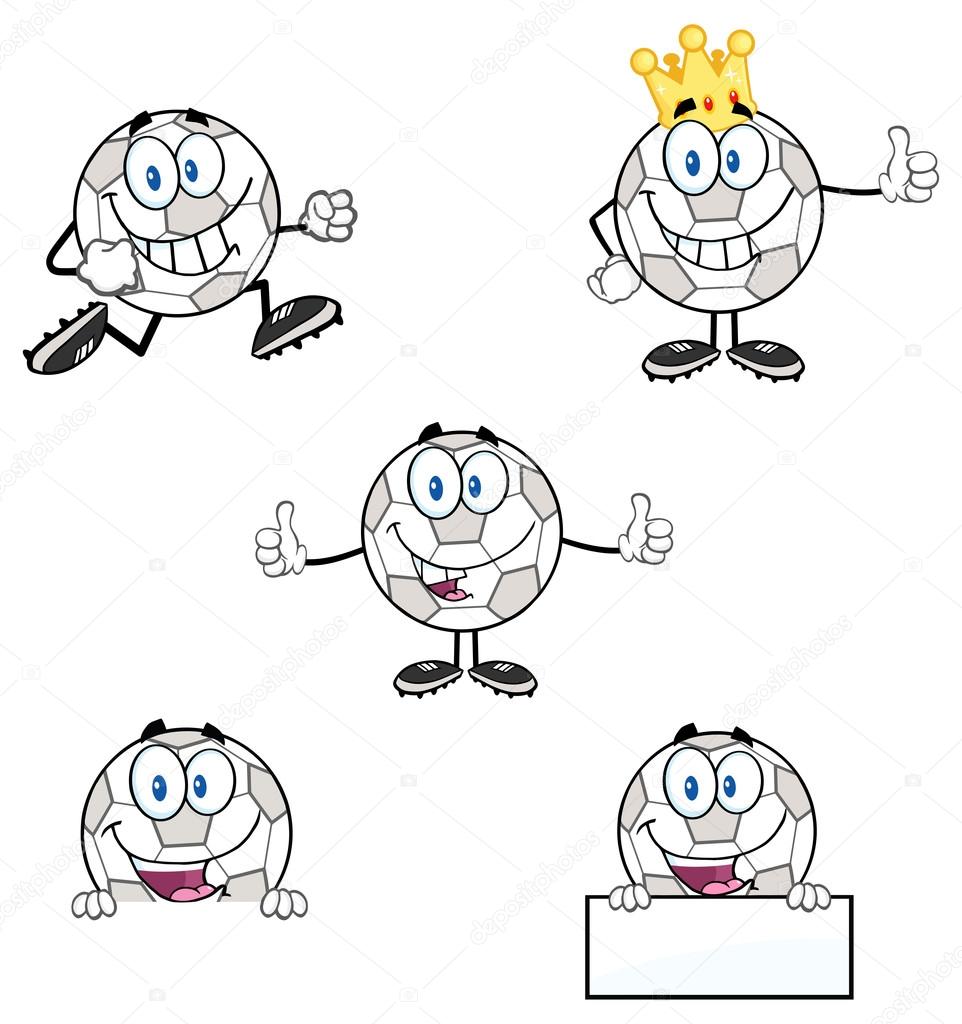 Cartoon Soccer Ball character set