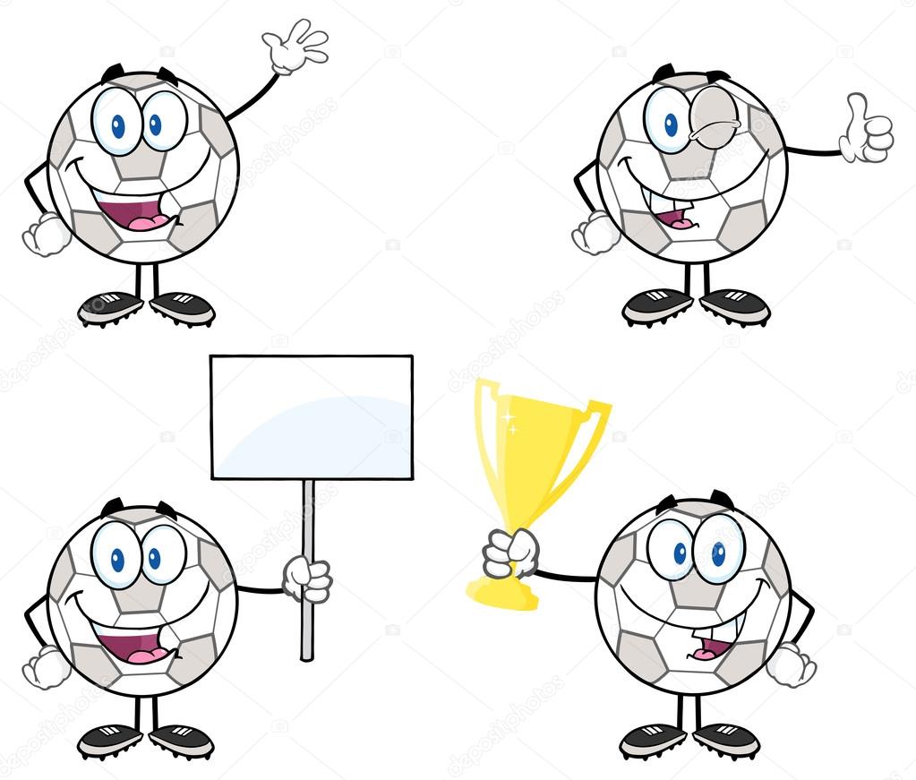Cartoon Soccer Ball character set