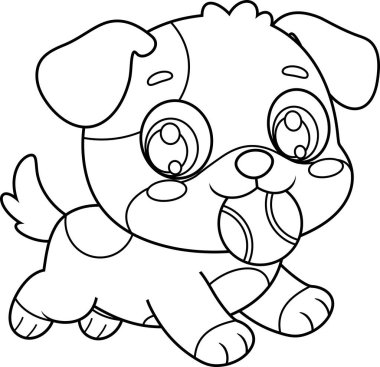 Mutlu bir şekilde topla oynayan sevimli bir çizgi film köpeği.