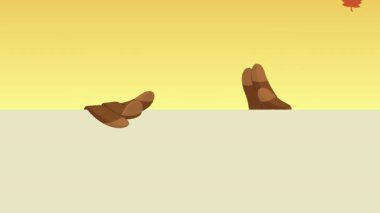 Şükran Günü Kutlaması İşareti 4K Animasyon Görüntüsü Arkaplanlı Komik Hacı Çizgi Filmi Karakteri 