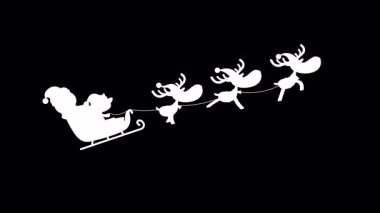 Ren Geyiği Çizgi Filmi Siluetleriyle Noel Baba Kızağı 4K Canlı Görüntü Hareketi Siyah Ekran Arkaplanı Grafikleri