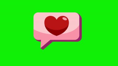 Aşk Kalbi Bildirimi Konuşması Simge 4K Canlandırma Görüntü Hareketi Grafikleri ile Krom Anahtar Yeşil Ekran Arkaplanı