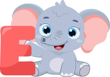 E harfi çizgi film karakterli şirin fil alfabesi