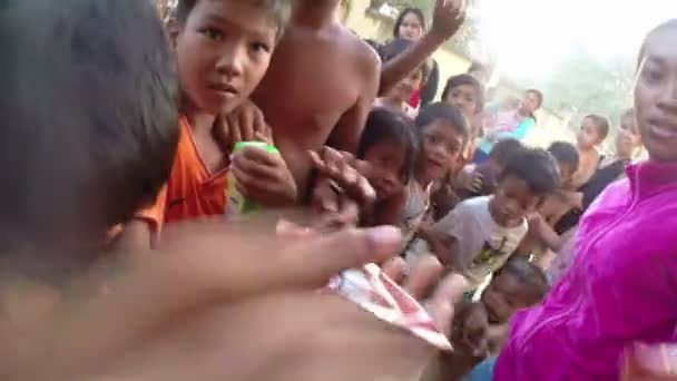 Charity donation to poor kids — Stock Video