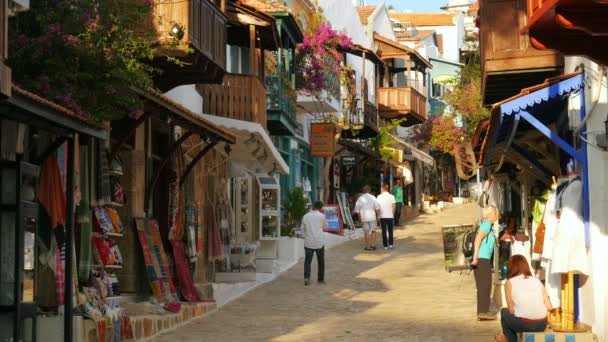 Shops at narrow street in Kas — Stock Video