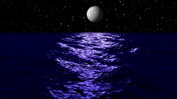 Місячне світло над морем вночі — стокове відео