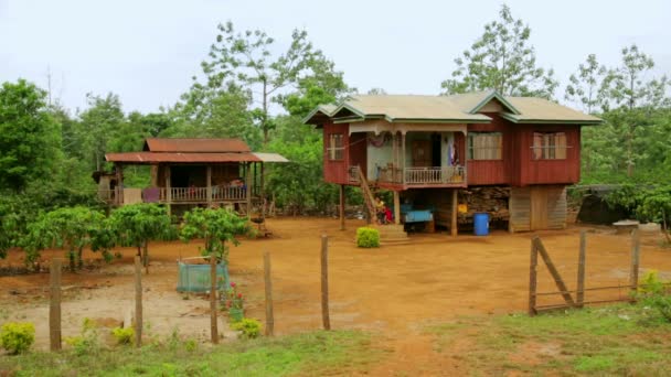 Lao dorpsleven rond koffie geplant Bolaven Plateau — Stockvideo