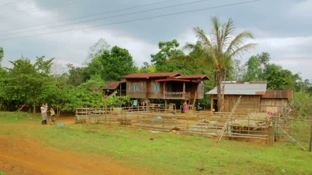 Lao vida del pueblo alrededor del café Plateau Bolaven plantado — Vídeos de Stock