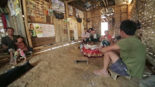 Inside of indigenous tribal house of Akha village — Stock Video