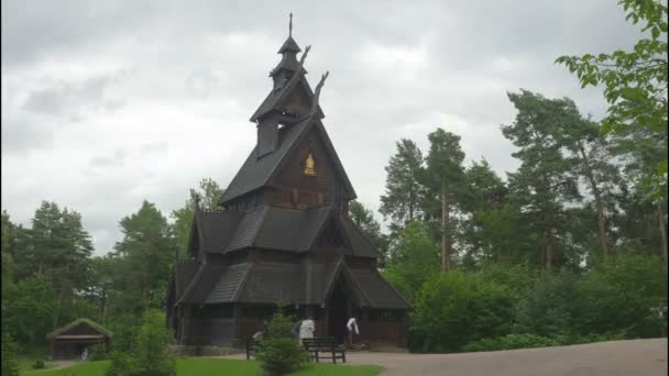 Ancient stave church — Stock Video