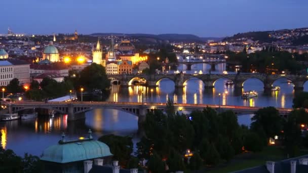 Prague bridges over Danube river — Stock Video