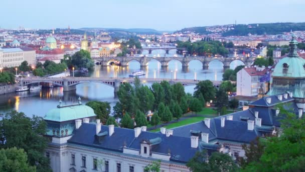 Prague bridges over Danube river — Stock Video