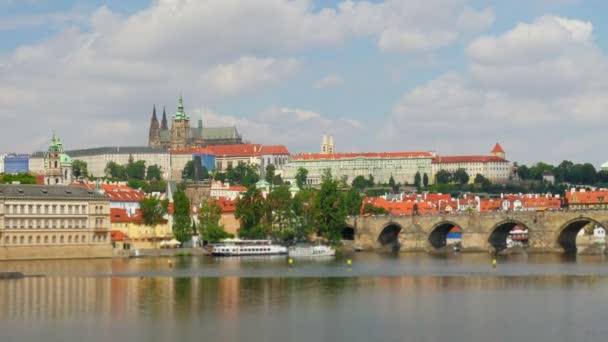 Karlsbrücke und Burg in Prag — Stockvideo