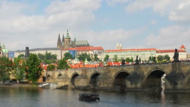 Charles Köprüsü ve Prag Kalesi'ne — Stok video