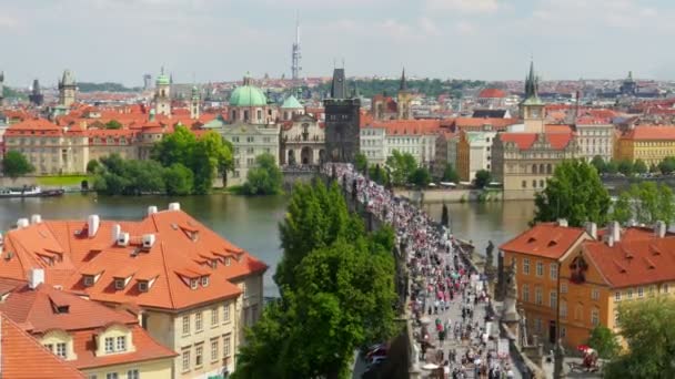 Карлов мост и замок в Праге — стоковое видео