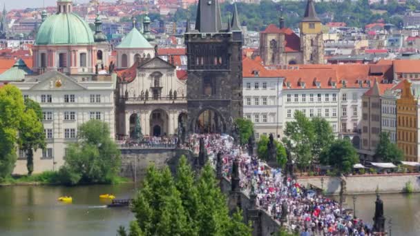 Charles överbryggar och slottet i Prag — Stockvideo