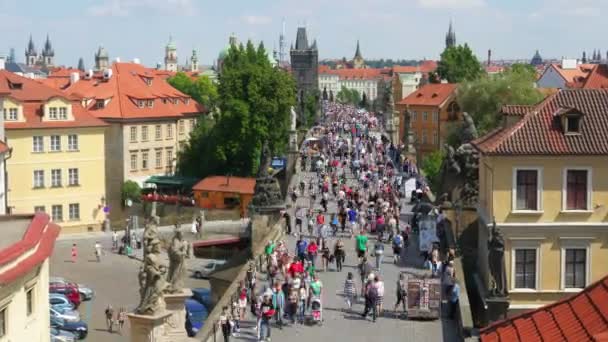 Karelsbrug en het kasteel in Praag — Stockvideo