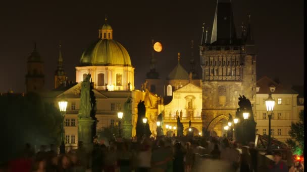 Charles överbryggar och slottet i Prag — Stockvideo