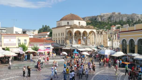 Weergave van het Monastiraki plein — Stockvideo