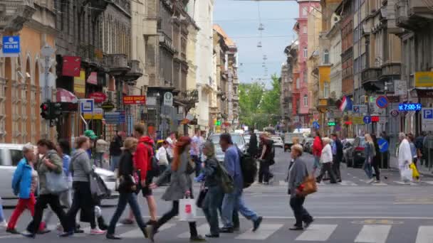 Pedestrians crossing street — Stock Video