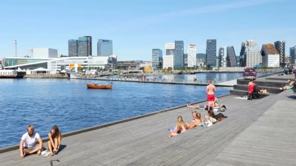 Emberek Oslo strandon napozó — Stock videók