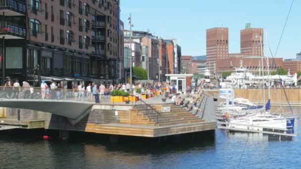 Oslo Marina ve şehir görünümünde — Stok video