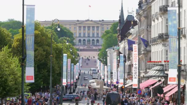 Karl johans gate straatmening — Stockvideo